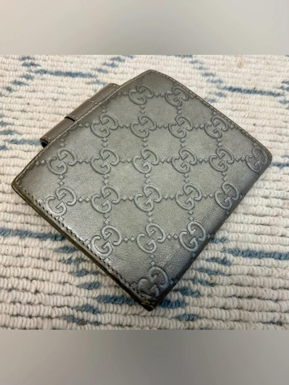 GUCCI Metallic Grey Signature GuccissimaGG Monogram Leather Bifold French Wallet - Picture 7 of 16